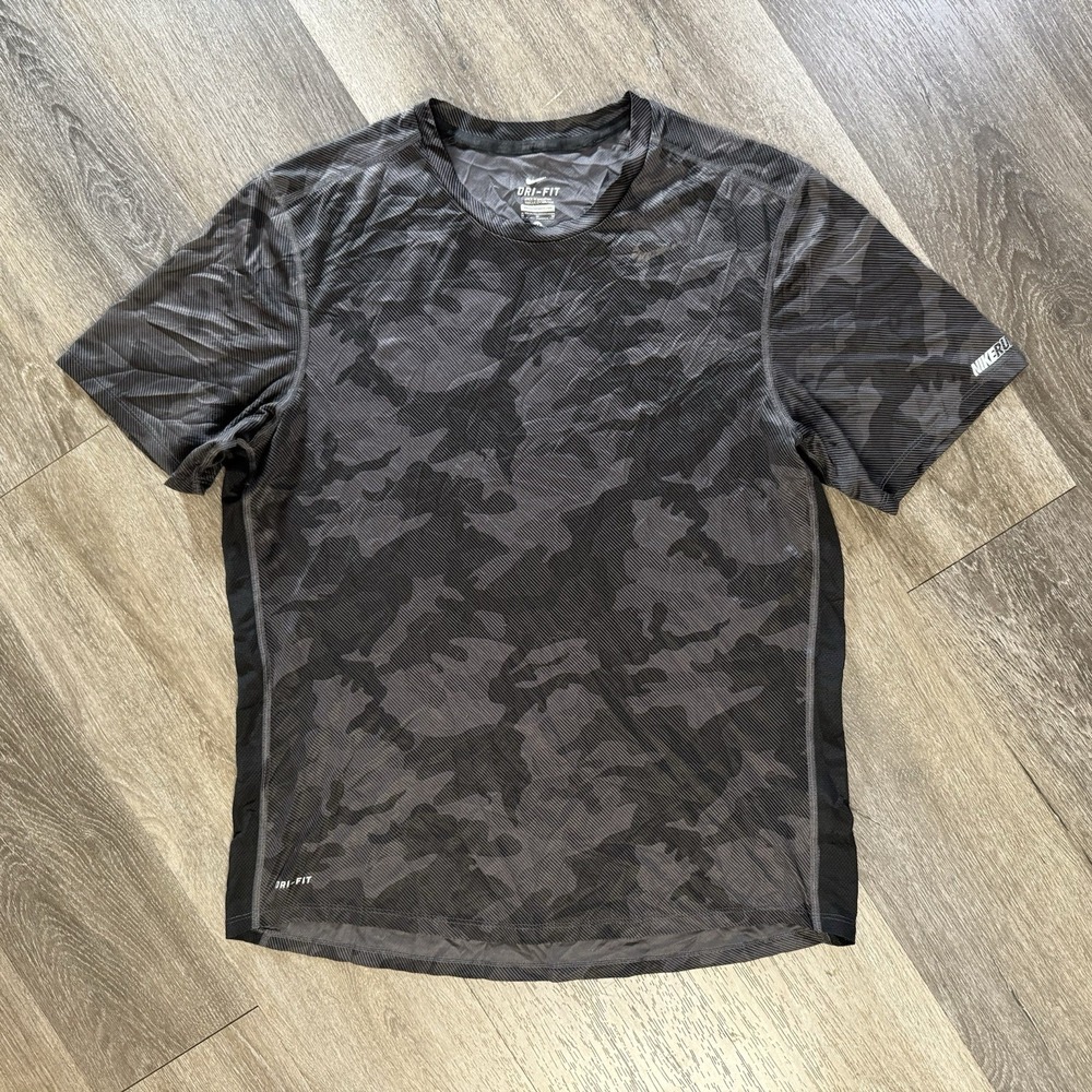 Nike Pro Dri-FIT Shirt Mens M Fitted Camo Short Sleeve Tee Training Gym Gray